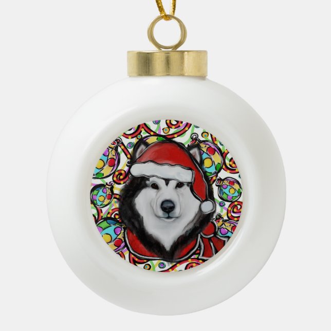 Alaskan Malamute                 Ceramic Ball Christmas Ornament (Front)