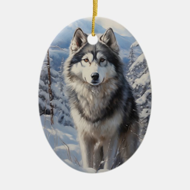 Alaskan Malamute Ceramic Tree Decoration (Front)