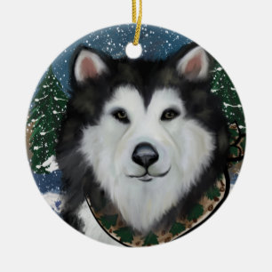 Alaskan Malamute Ceramic Tree Decoration