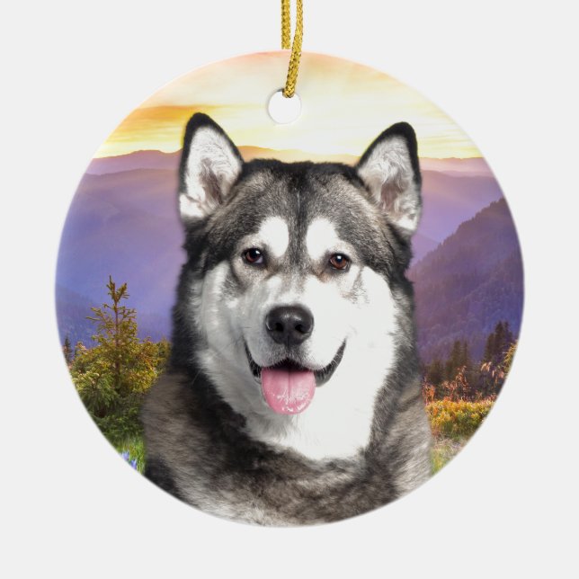 Alaskan Malamute Ceramic Tree Decoration (Front)