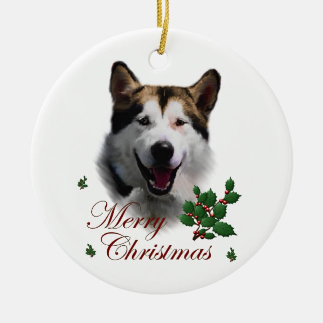 Alaskan Malamute Christmas Art Ornament (Front)