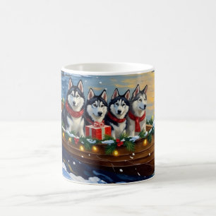 Alaskan Malamute Christmas Boat Holiday Coffee Mug