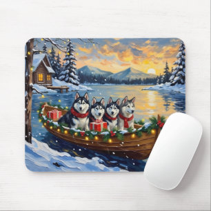 Alaskan Malamute Christmas Boat Holiday Mouse Mat
