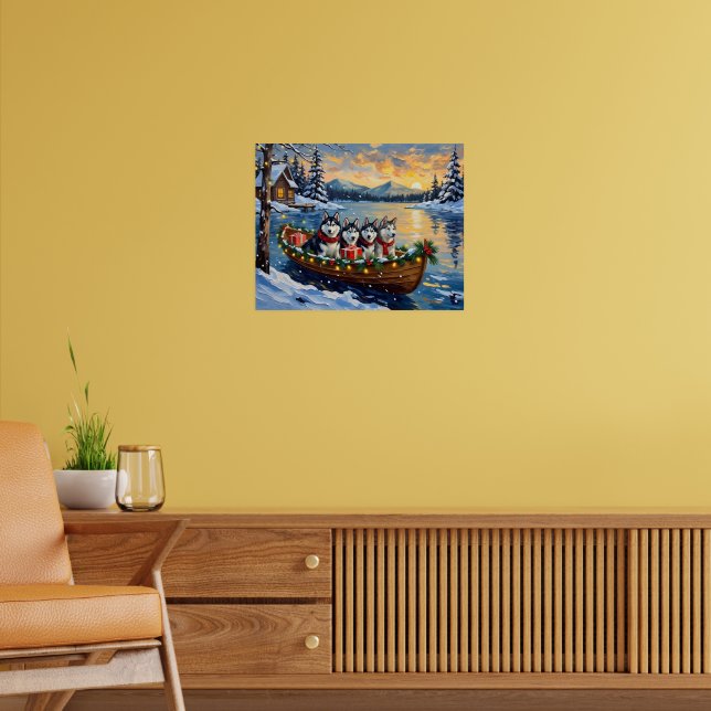 Alaskan Malamute Christmas Boat Holiday Poster (Living Room 2)