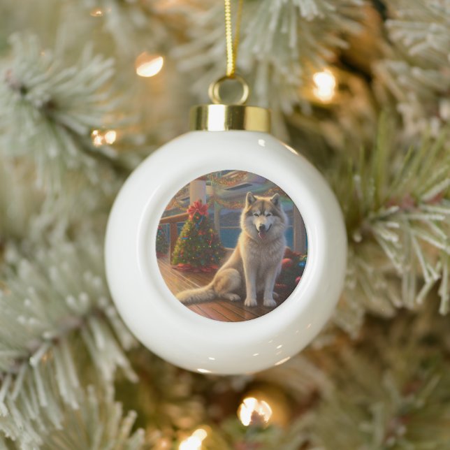 Alaskan Malamute Christmas Cruise: Pawsome Holiday Ceramic Ball Christmas Ornament (Tree)