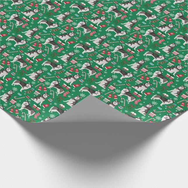 Alaskan Malamute Christmas Dog Gift Wrap (Corner)