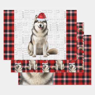 Alaskan Malamute Christmas Dog Red Holiday Plaid Wrapping Paper Sheet