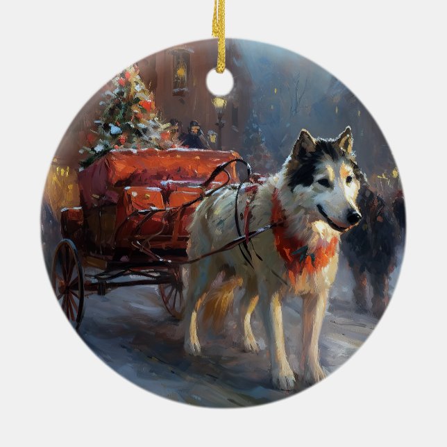 Alaskan Malamute Christmas Festive Season Ceramic Tree Decoration (Back)