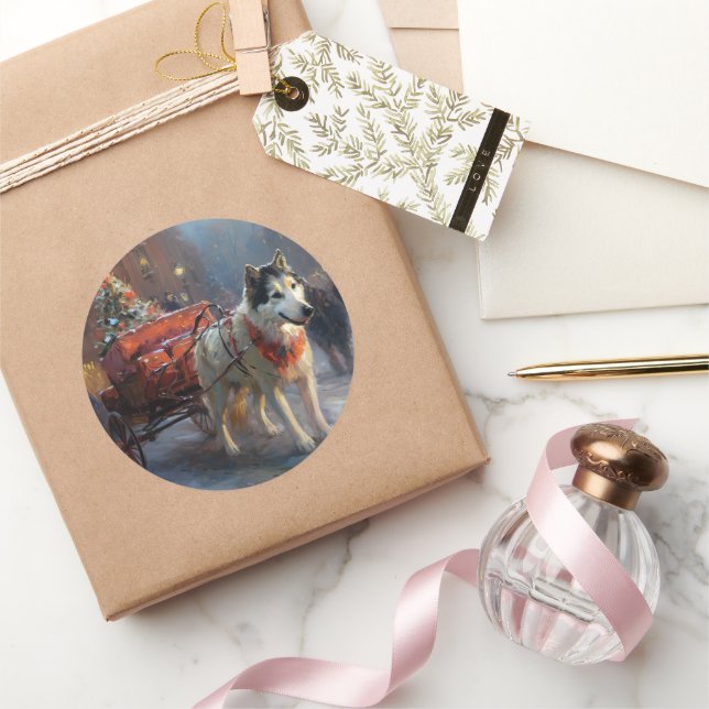 Alaskan Malamute Christmas Festive Season Classic Round Sticker (Gifting)