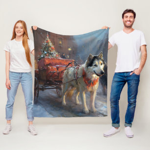 Alaskan Malamute Christmas Festive Season Fleece Blanket