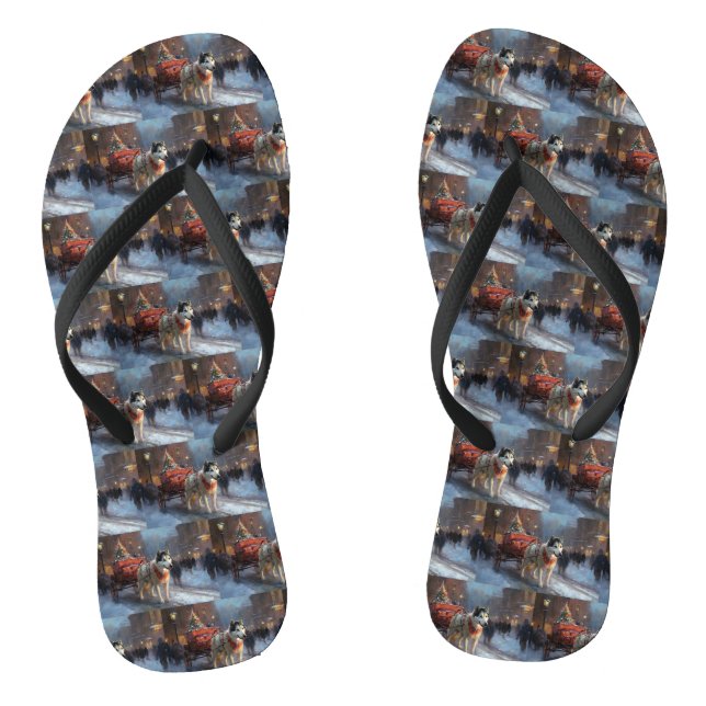 Alaskan Malamute Christmas Festive Season Flip Flops (Footbed)