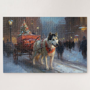 Alaskan Malamute Christmas Festive Season Jigsaw Puzzle