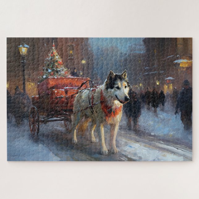Alaskan Malamute Christmas Festive Season Jigsaw Puzzle (Horizontal)