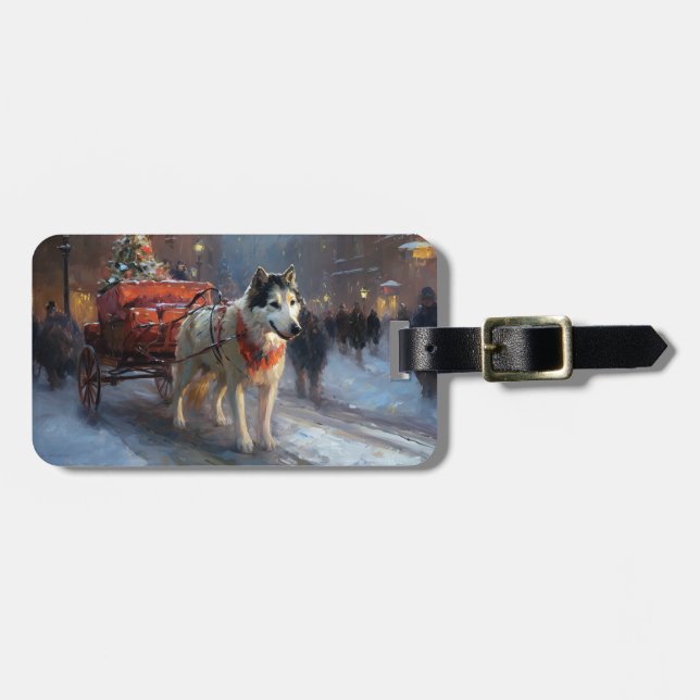 Alaskan Malamute Christmas Festive Season Luggage Tag (Front Horizontal)