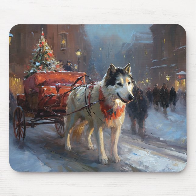 Alaskan Malamute Christmas Festive Season Mouse Mat (Front)