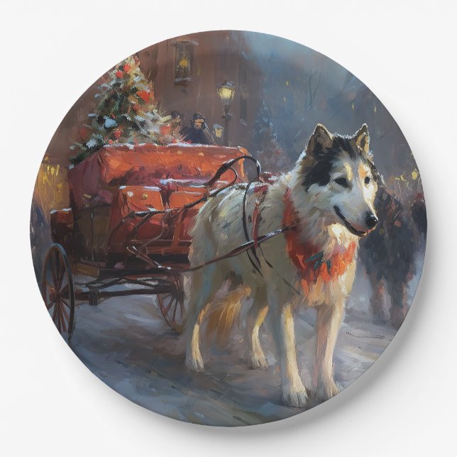 Alaskan Malamute Christmas Festive Season Paper Plate (Front)