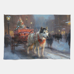 Alaskan Malamute Christmas Festive Season Tea Towel