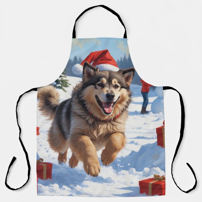 Alaskan Malamute Christmas Festive Snow Scene Apron (Front)
