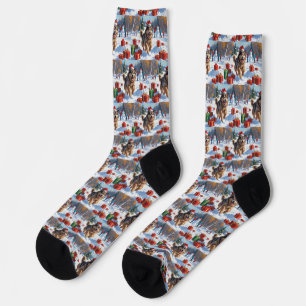 Alaskan Malamute Christmas Festive Snow Scene Socks
