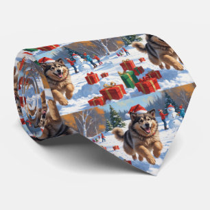 Alaskan Malamute Christmas Festive Snow Scene Tie