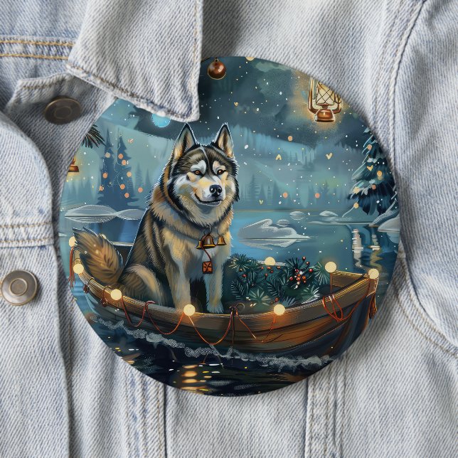 Alaskan Malamute Christmas Festive Voyage 6 Cm Round Badge (In Situ)