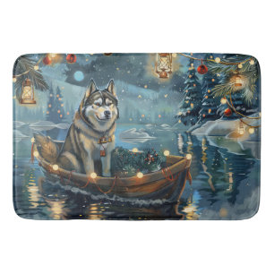 Alaskan Malamute Christmas Festive Voyage Bath Mat