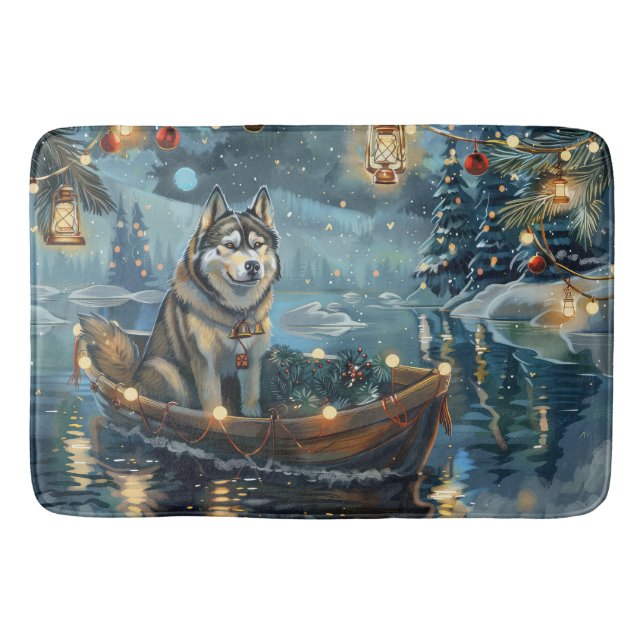 Alaskan Malamute Christmas Festive Voyage Bath Mat (Front)
