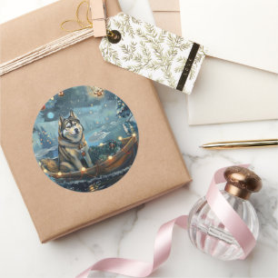 Alaskan Malamute Christmas Festive Voyage Classic Round Sticker