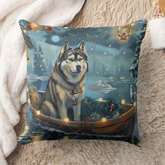 Alaskan Malamute Christmas Festive Voyage Cushion (Blanket)
