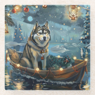 Alaskan Malamute Christmas Festive Voyage Glass Coaster