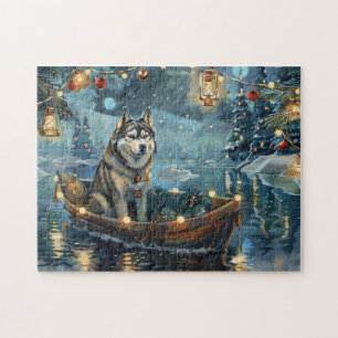 Alaskan Malamute Christmas Festive Voyage Jigsaw Puzzle