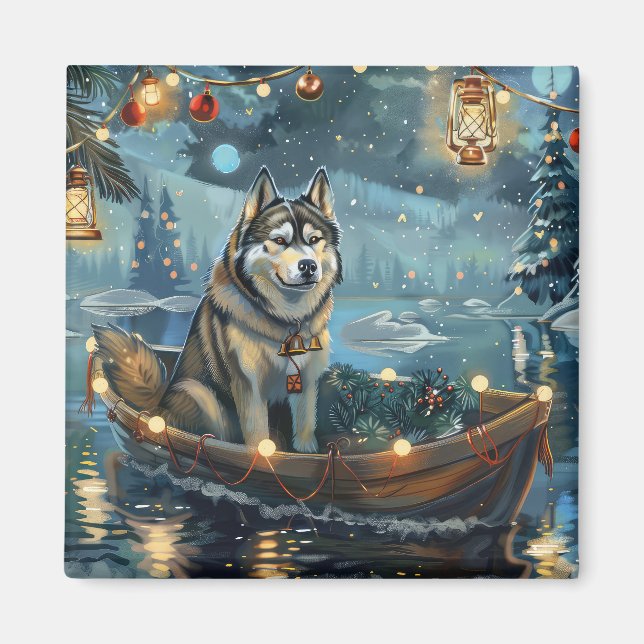 Alaskan Malamute Christmas Festive Voyage Magnet (Front)