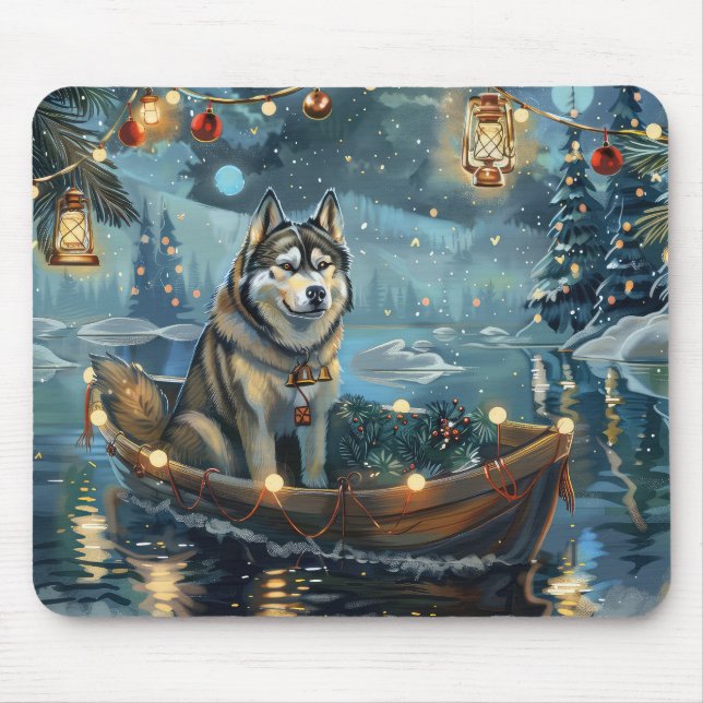 Alaskan Malamute Christmas Festive Voyage Mouse Mat (Front)
