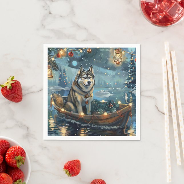 Alaskan Malamute Christmas Festive Voyage Napkin (Insitu)