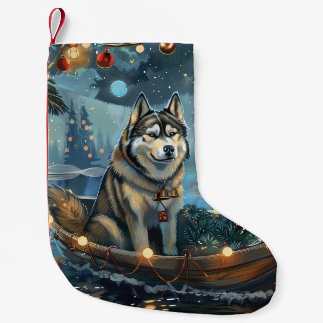 Alaskan Malamute Christmas Festive Voyage Small Christmas Stocking (Front)