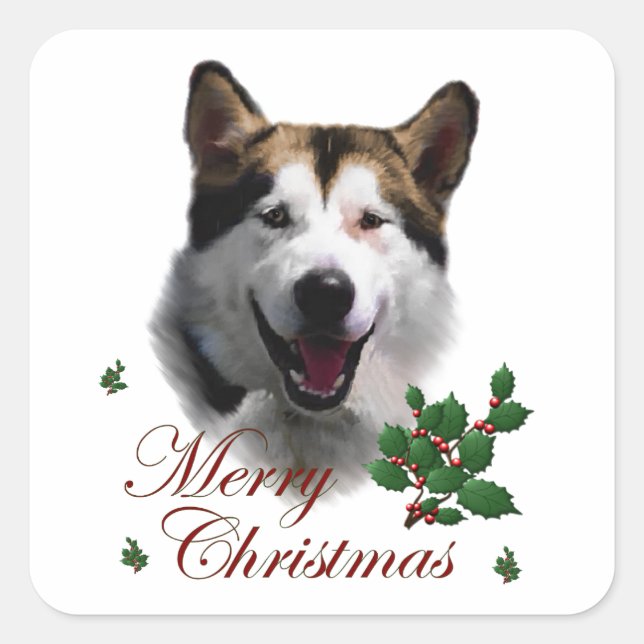 Alaskan Malamute Christmas Square Sticker (Front)