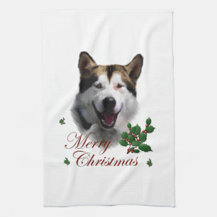 Alaskan Malamute Christmas Tea Towel