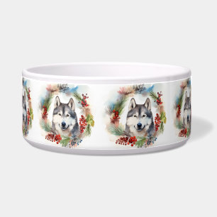 Alaskan Malamute Christmas Wreath Festive Pup 