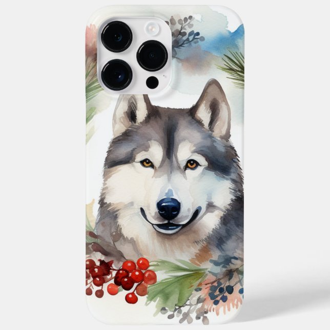 Alaskan Malamute Christmas Wreath Festive Pup  Case-Mate iPhone Case (Back)