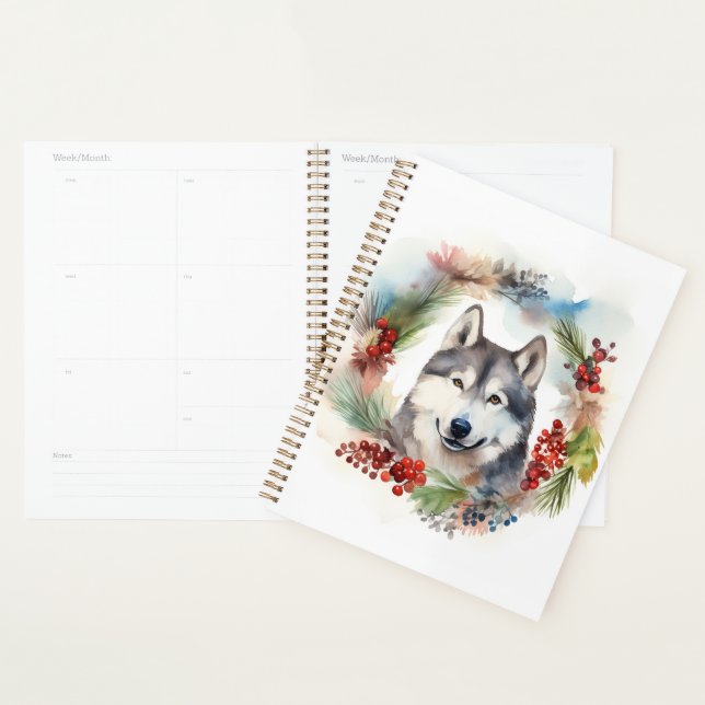 Alaskan Malamute Christmas Wreath Festive Pup  Planner (Display)