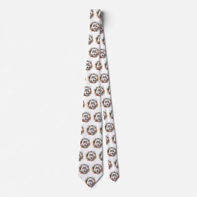Alaskan Malamute Christmas Wreath Festive Pup  Tie (Front)
