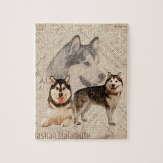 Alaskan Malamute Collage on Word Pattern Jigsaw Puzzle