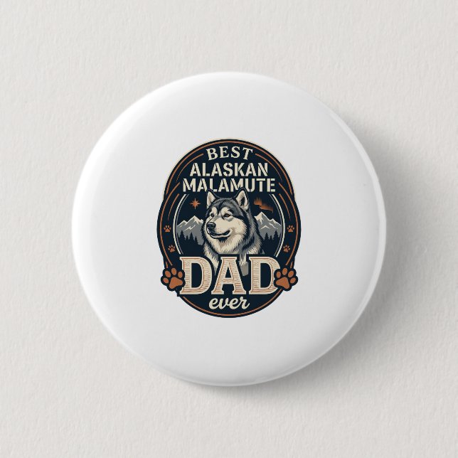 Alaskan Malamute Dad Dog Portrait Mountains Badge  (Front)