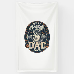 Alaskan Malamute Dad Dog Portrait Mountains Badge Banner