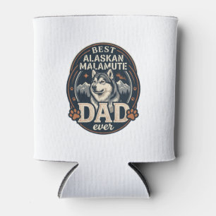 Alaskan Malamute Dad Dog Portrait Mountains Badge Can Cooler