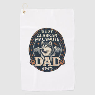 Alaskan Malamute Dad Dog Portrait Mountains Badge Golf Towel