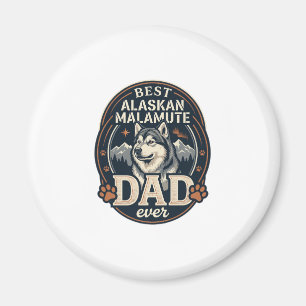 Alaskan Malamute Dad Dog Portrait Mountains Badge Magnet