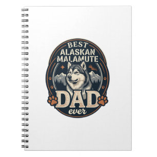 Alaskan Malamute Dad Dog Portrait Mountains Badge Notebook