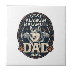 Alaskan Malamute Dad Dog Portrait Mountains Badge  Tile