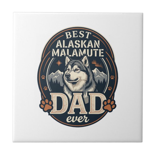 Alaskan Malamute Dad Dog Portrait Mountains Badge  Tile (Front)